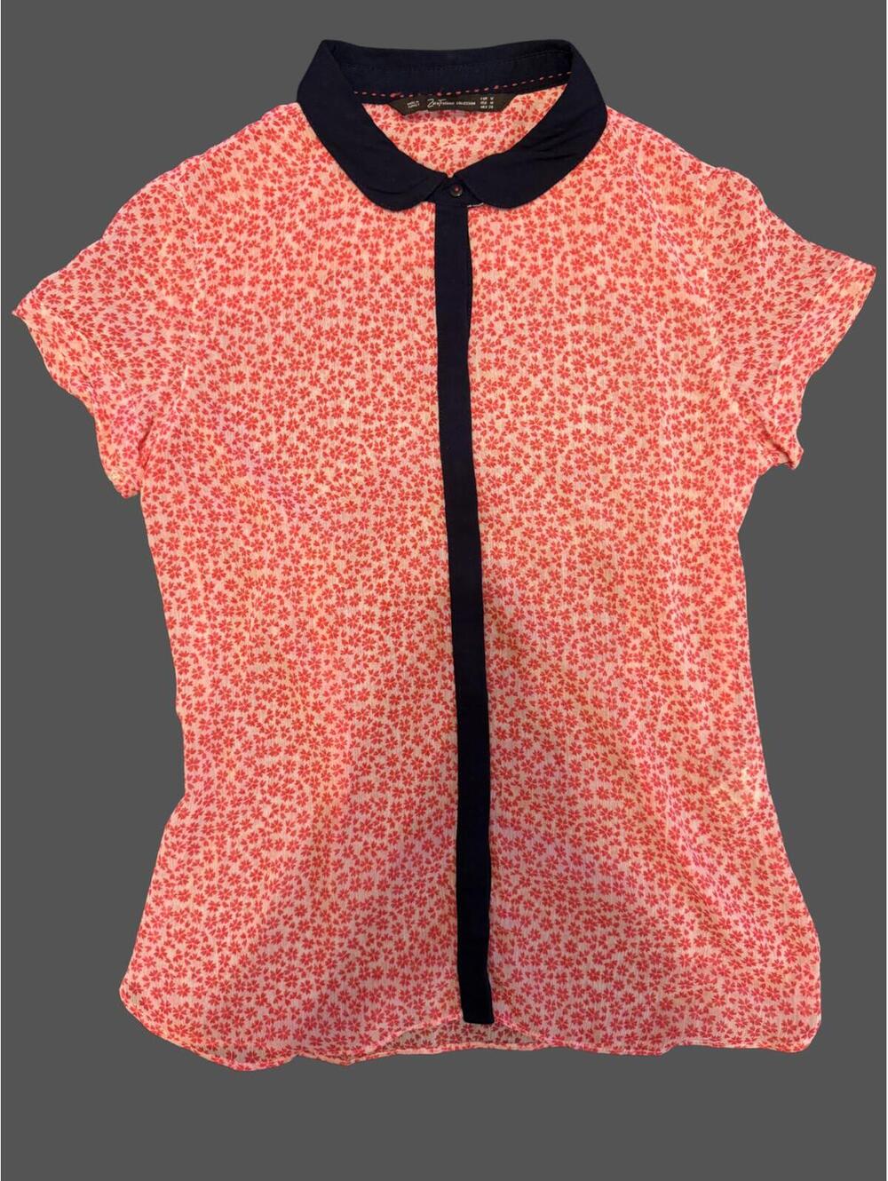 ZARA Trafaluc Collection Sheer Printed Button up Blouse Peter Pan Collar M